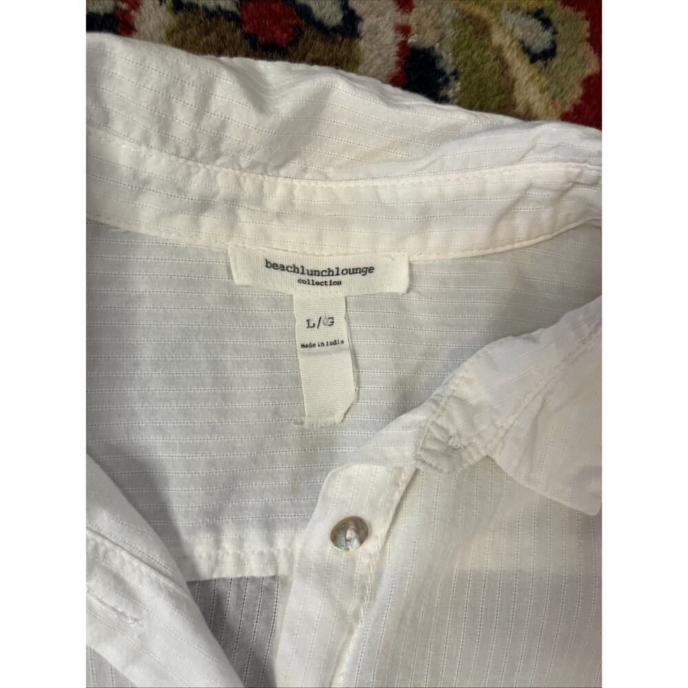 Beach Lunch Lounge L Tunic Long Sleeve White Stripe 100% Cotton Button Classic - Picture 6 of 9